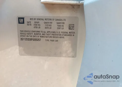 2015 Chevrolet Impala 2Lt from USA, damaged, VIN 2G1125S38F9265257